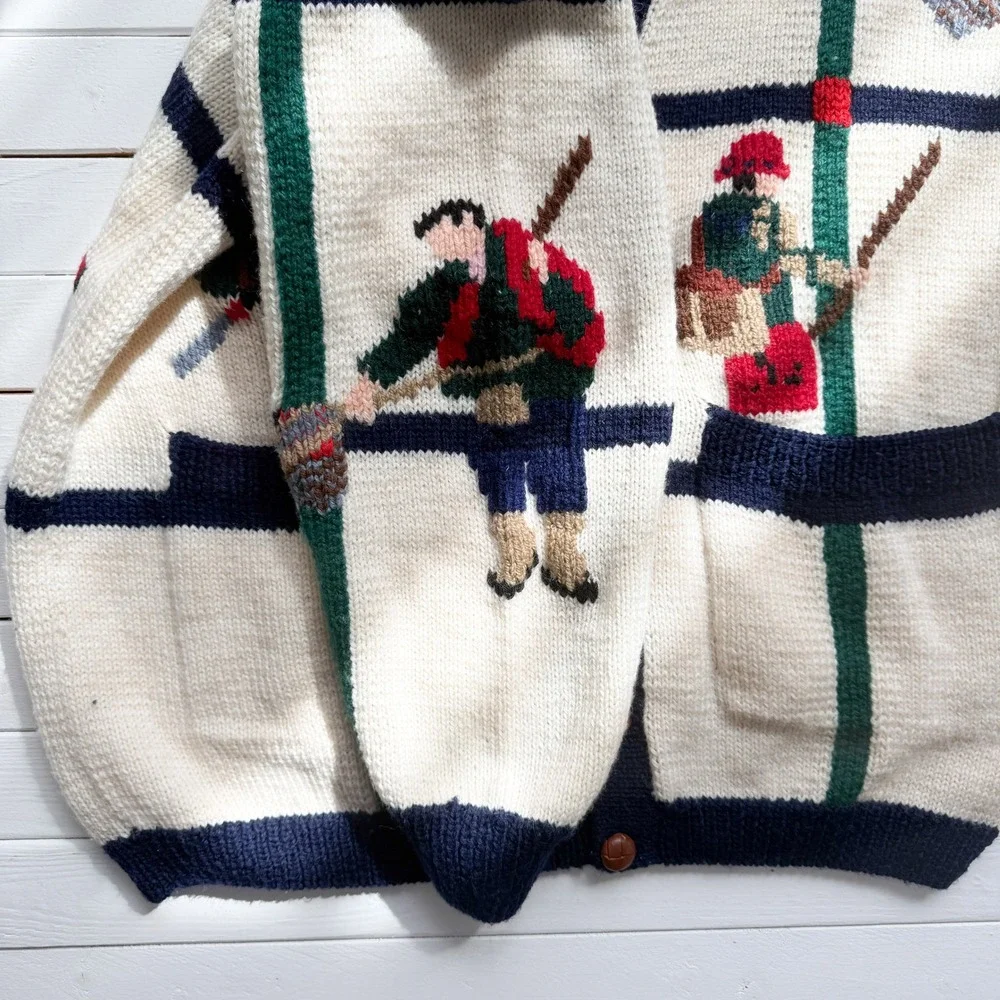 vtg Berek cream fly fishing fisherman wool intarsia cardigan‎ sweater - Picture 3 of 7